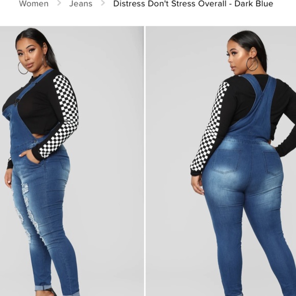 Fashion Nova Denim - ISO Fashion Nova Distress Don’t Stress overalls plus size